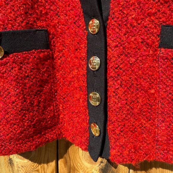 Vintage 90s Cathy Daniels Red Black Attached Cardigan Sweater | Size Large - Picture 6 of 13